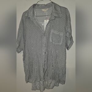 Women's Black and White Striped Button Down Shirt
